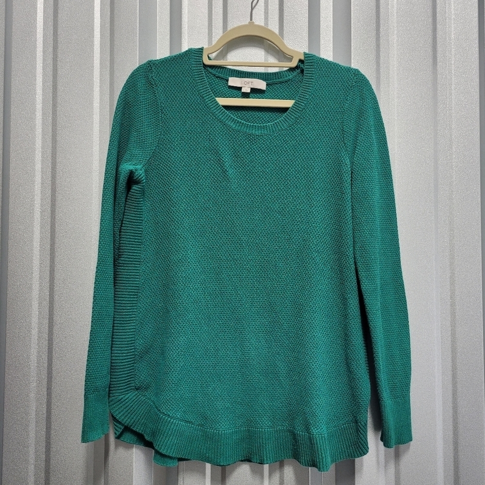 Loft Women's Size Small Green Knit Crew Neck Sweater Comfortable Textured